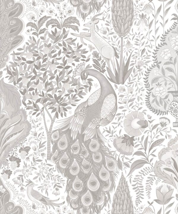 Peacock Garden Wallpaper - Palace Grove Collection - M&K Studio - Swatch - Colorway: Ivory