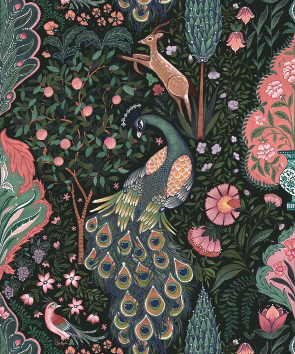 Peacock Garden Wallpaper - Palace Grove Collection - M&K Studio - Swatch - Colorway: Jewel