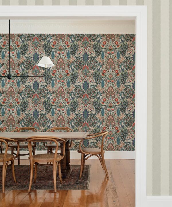 Peacock Garden Wallpaper - Palace Grove Collection - M&K Studio - Swatch - Colorway: Kesar