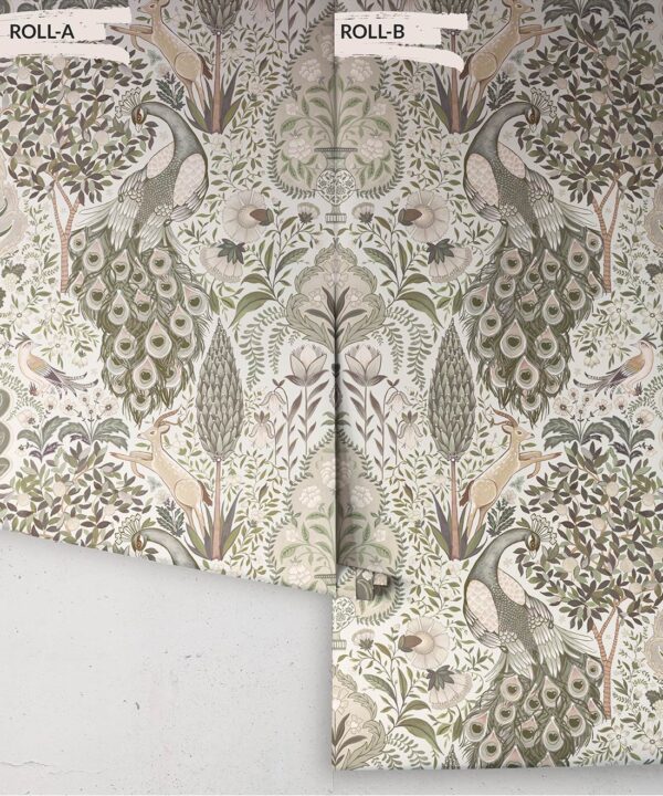 Peacock Garden Wallpaper - Palace Grove Collection - M&K Studio - Roll - Colorway: Linen