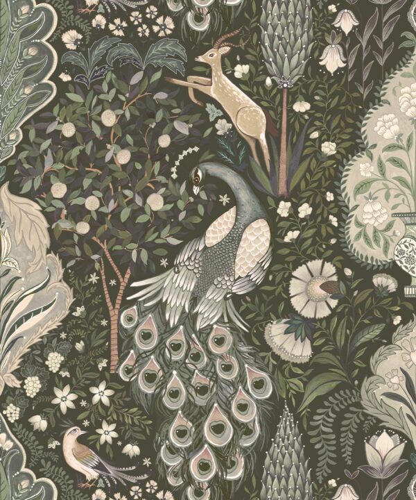 Peacock Garden Wallpaper - Palace Grove Collection - M&K Studio - Swatch - Colorway: Cobalt