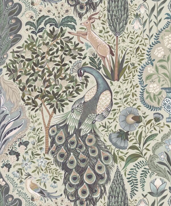 Peacock Garden Wallpaper - Palace Grove Collection - M&K Studio - Swatch - Colorway: Periwinkle