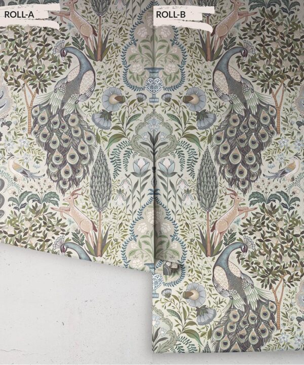 Peacock Garden Wallpaper - Palace Grove Collection - M&K Studio - Roll - Colorway: Periwinkle