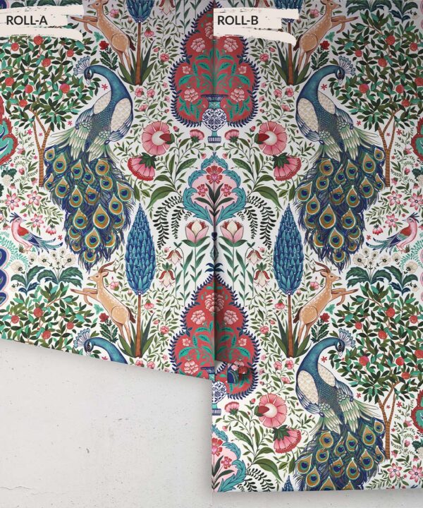 Peacock Garden Wallpaper - Palace Grove Collection - M&K Studio - Roll - Colorway: Ruby