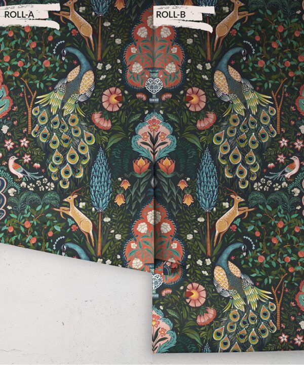 Peacock Garden Wallpaper - Palace Grove Collection - M&K Studio - Roll - Colorway: Topaz