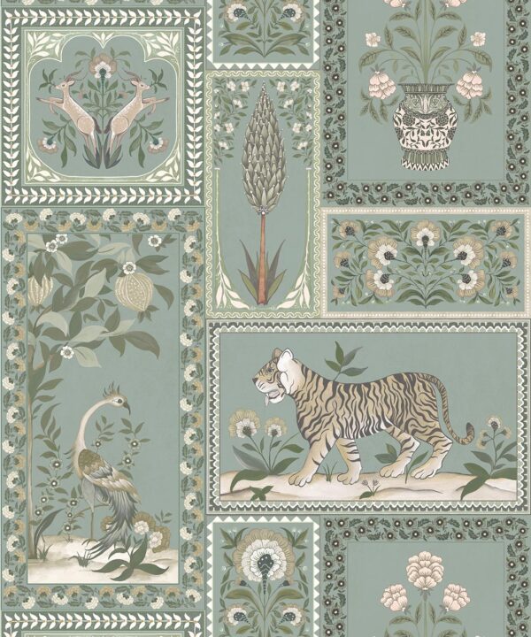 Courtyard Wallpaper - Palace Grove Collection - M&K Studio - Swatch - Colorway: Duck Egg