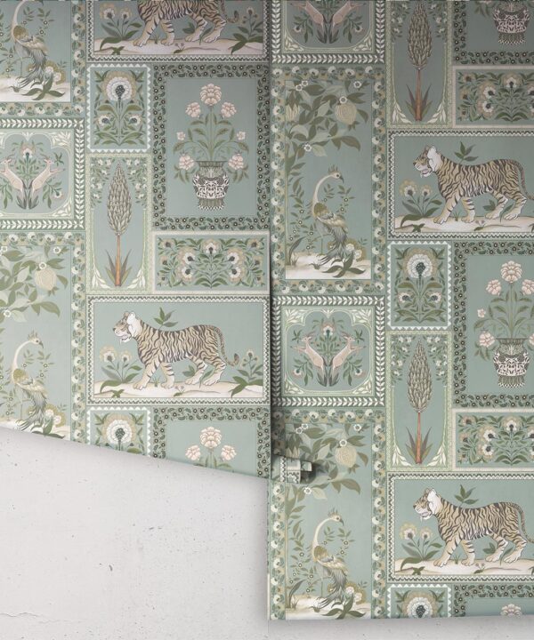 Courtyard Wallpaper - Palace Grove Collection - M&K Studio - Roll - Colorway: Duck Egg