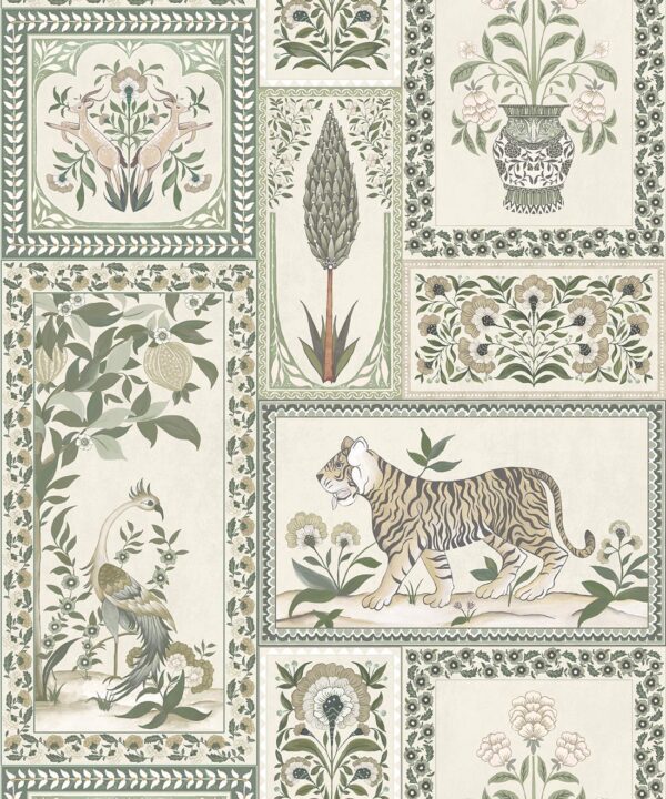 Courtyard Wallpaper - Palace Grove Collection - M&K Studio - Swatch - Colorway: Linen