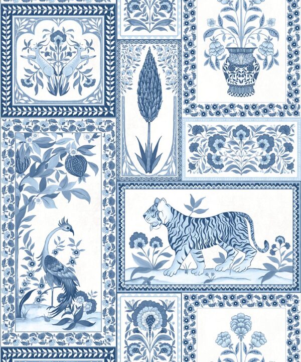 Courtyard Wallpaper - Palace Grove Collection - M&K Studio - Swatch - Colorway: Sapphire