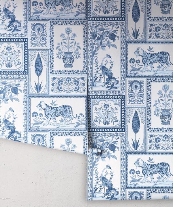 Courtyard Wallpaper - Palace Grove Collection - M&K Studio - Roll - Colorway: Sapphire