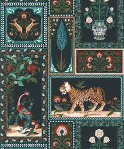 Courtyard Wallpaper - Palace Grove Collection - M&K Studio - Swatch - Colorway: Topaz