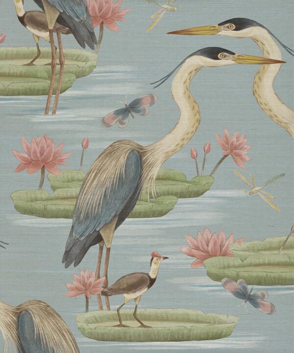 Heron, Jacana & Giant Lilypad Grasscloth Wallpaper - Image 2