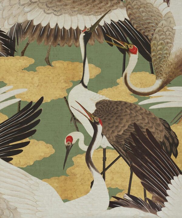 Cranes Grasscloth Wallpaper