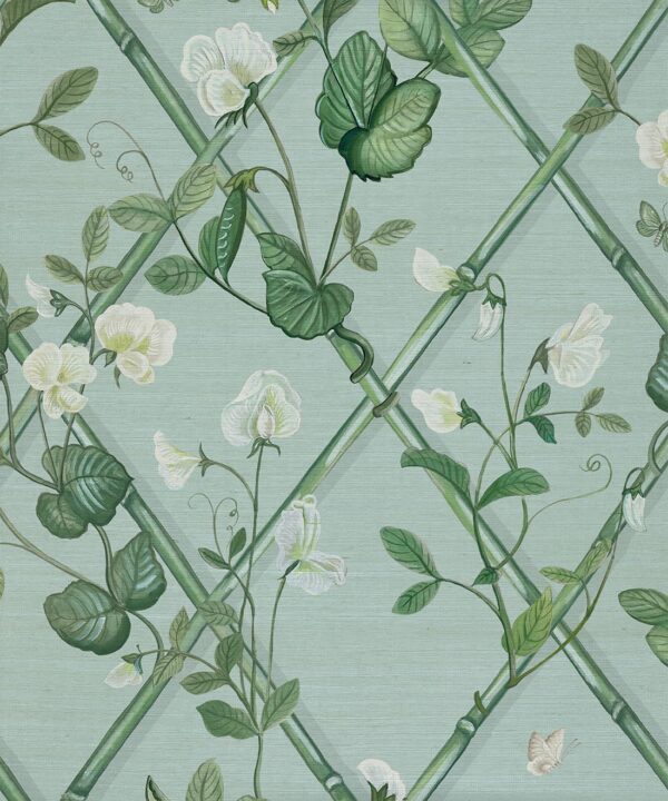 Grande Climbing Sweet Pea Grasscloth Wallpaper