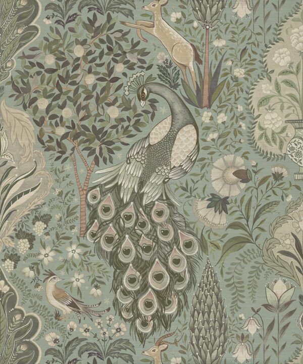 Peacock Garden Grasscloth Wallpaper - Image 2