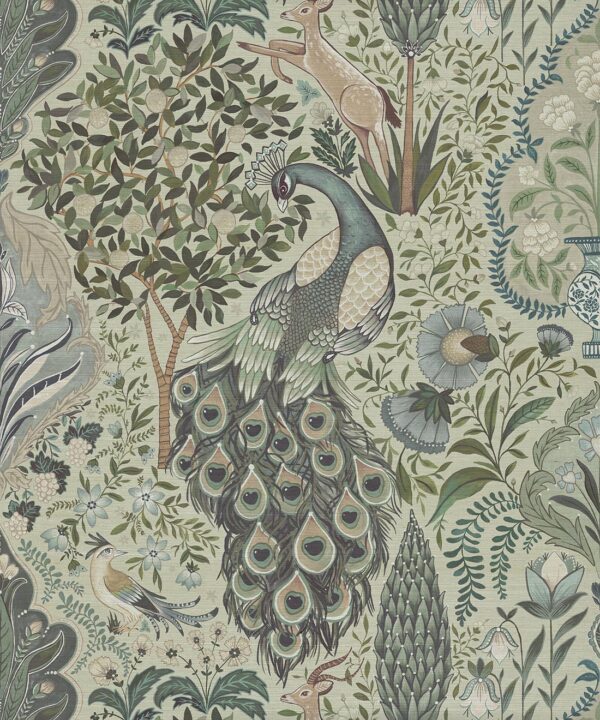 Peacock Garden Grasscloth Wallpaper - Image 5