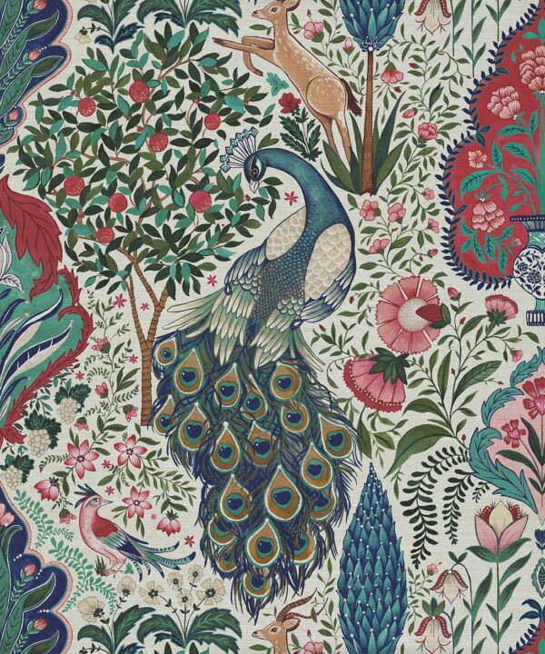 Peacock Garden Grasscloth Wallpaper