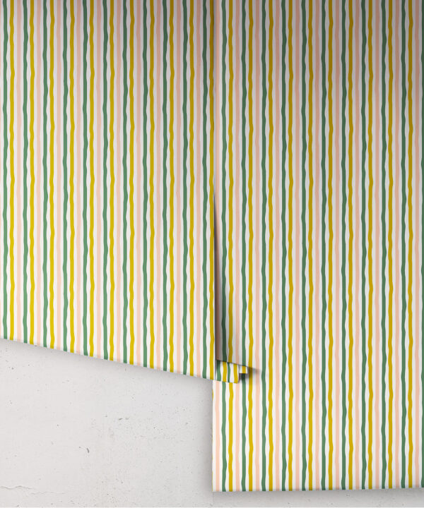 Can’t Keep It Straight Wallpaper | Colourway: Chartreuse, Green & Pink | Anything But Basic Collection | Gray Benko x Milton&King | Roll
