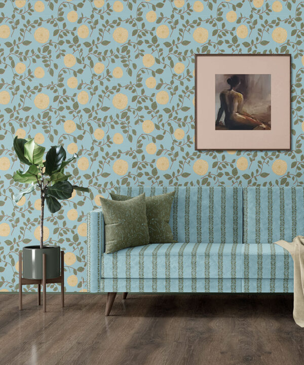 Mary Lennox Wallpaper | Colourway: Blue & Yellow | Anything But Basic Collection | Gray Benko x Milton&King | Insitu