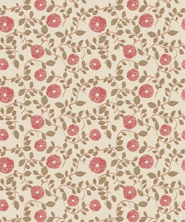 Mary Lennox Wallpaper | Colourway: Olive & Red | Anything But Basic Collection | Gray Benko x Milton&King | Swatch