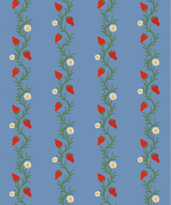 Strawberry Fields Wallpaper | Colourway: Blue & Red | Anything But Basic Collection | Gray Benko x Milton&King | Swatch
