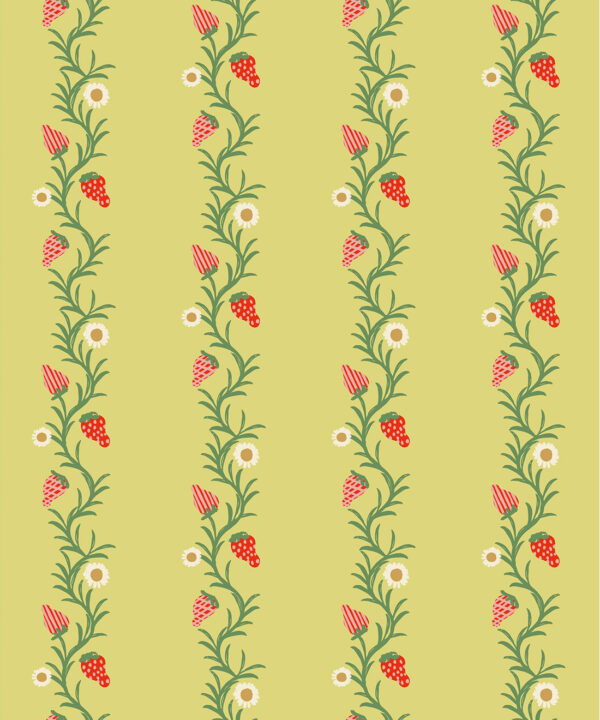 Strawberry Fields Wallpaper | Colourway: Chartreuse & Red | Anything But Basic Collection | Gray Benko x Milton&King | Swatch