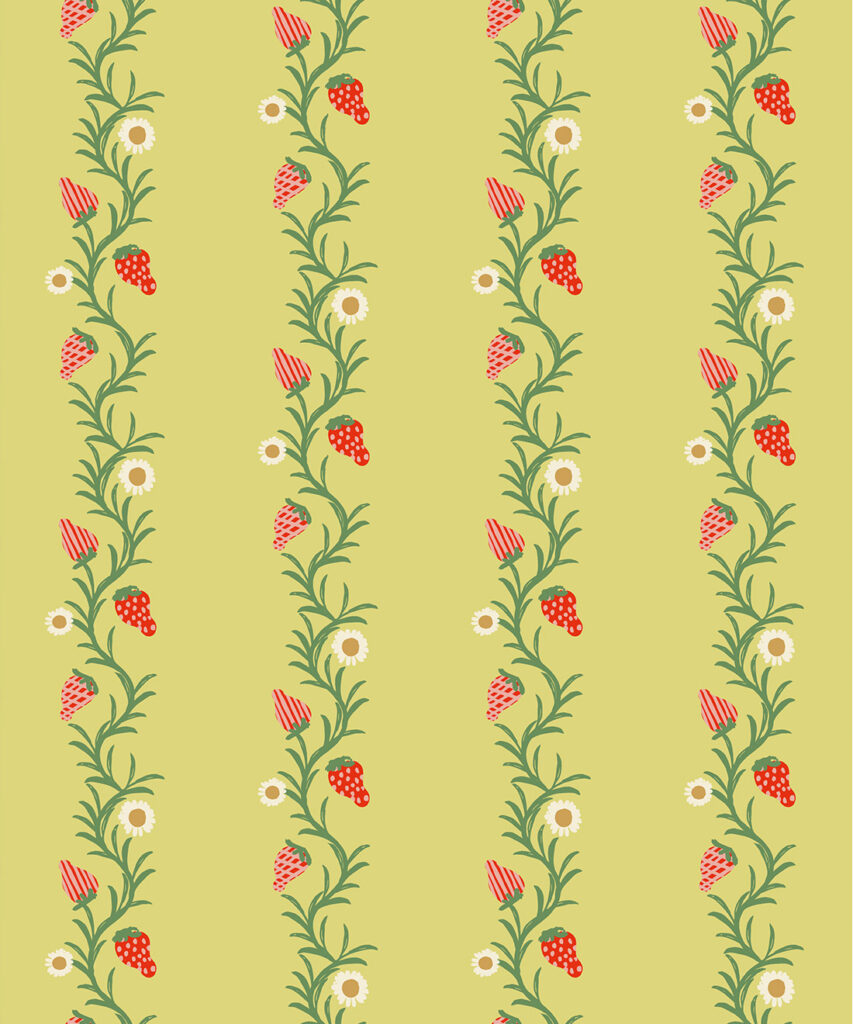 Strawberry Fields Wallpaper | Colourway: Chartreuse & Red | Anything But Basic Collection | Gray Benko x Milton&King | Swatch