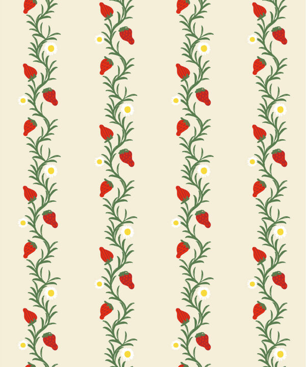 Strawberry Fields Wallpaper | Colourway: Ivory & Red | Anything But Basic Collection | Gray Benko x Milton&King | Swatch