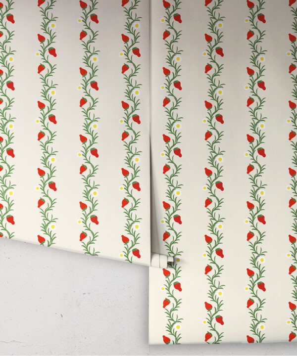 Strawberry Fields Wallpaper | Colourway: Ivory & Red | Anything But Basic Collection | Gray Benko x Milton&King | Roll