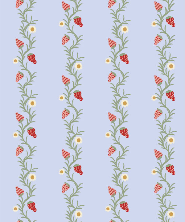 Strawberry Fields Wallpaper | Colourway: Periwinkle & Red | Anything But Basic Collection | Gray Benko x Milton&King | Swatch
