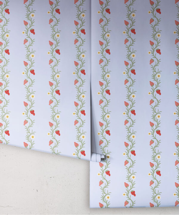 Strawberry Fields Wallpaper | Colourway: Periwinkle & Red | Anything But Basic Collection | Gray Benko x Milton&King | Roll