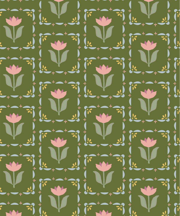 Flora Wallpaper | Colourway: Green & Pink | Anything But Basic Collection | Gray Benko x Milton&King | Swatch