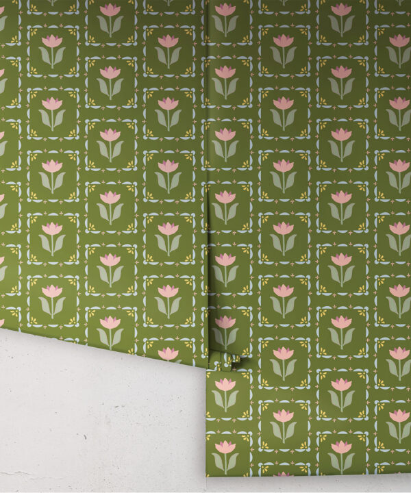 Flora Wallpaper | Colourway: Green & Pink | Anything But Basic Collection | Gray Benko x Milton&King | Roll