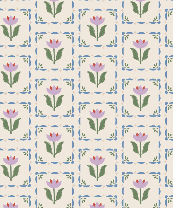 Flora Wallpaper | Colourway: Lavender & Green | Anything But Basic Collection | Gray Benko x Milton&King | Swatch