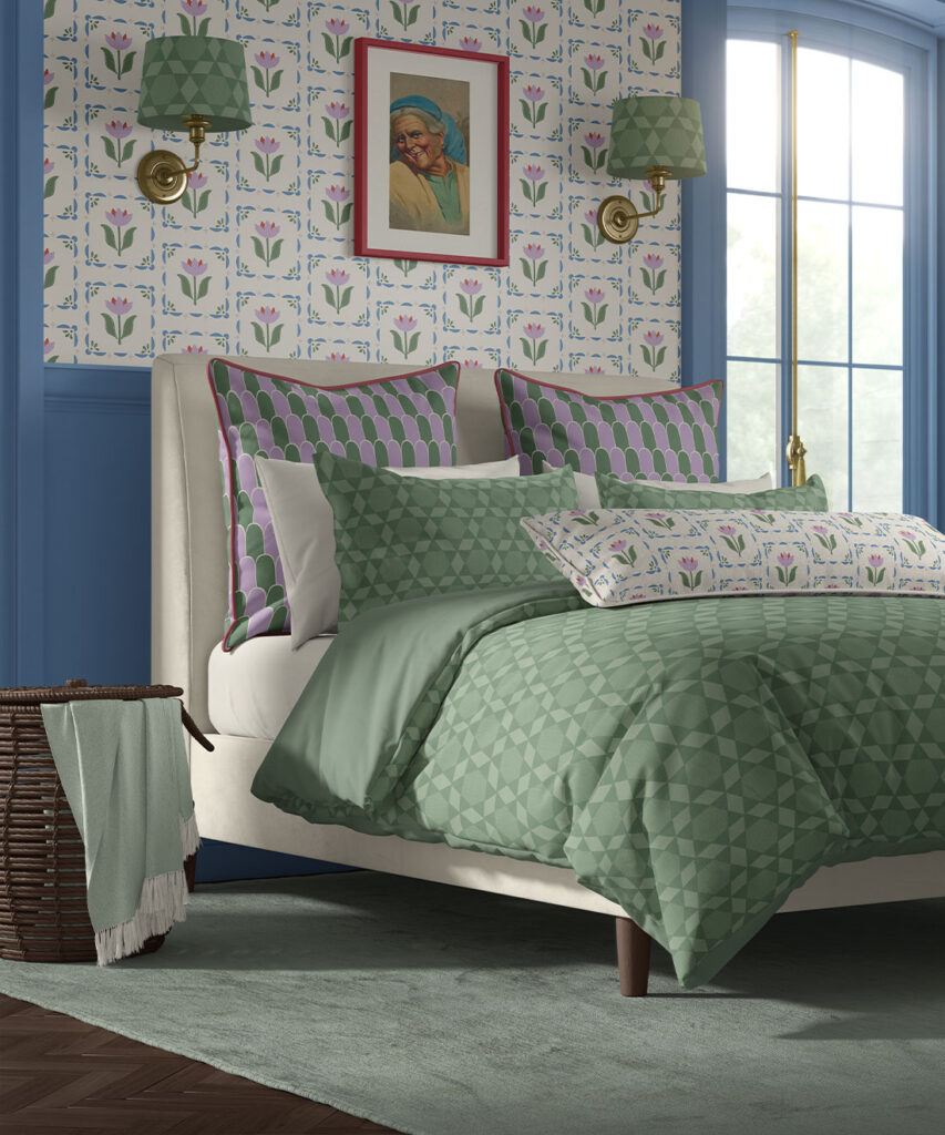 Flora Wallpaper | Colourway: Lavender & Green | Anything But Basic Collection | Gray Benko x Milton&King | Insitu