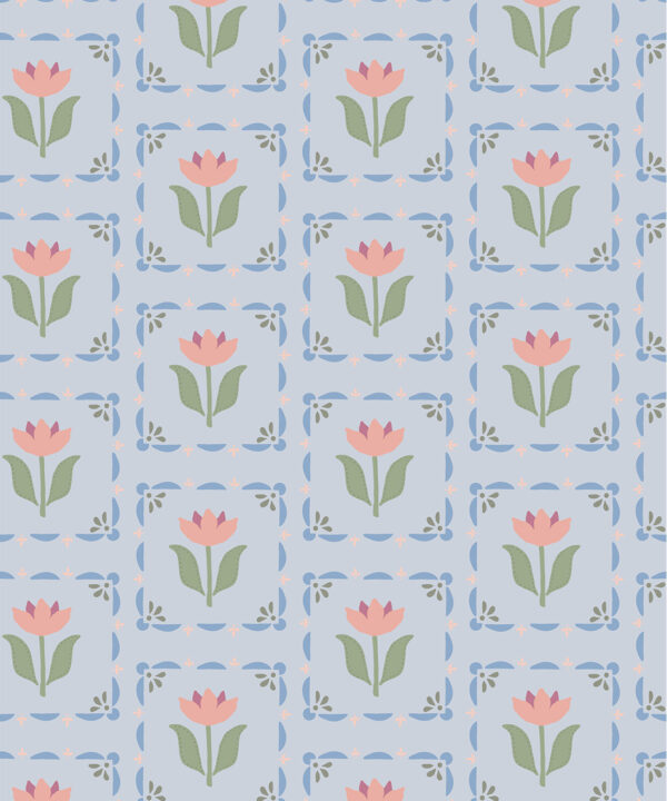 Flora Wallpaper | Colourway: Periwinkle & Pink | Anything But Basic Collection | Gray Benko x Milton&King | Swatch