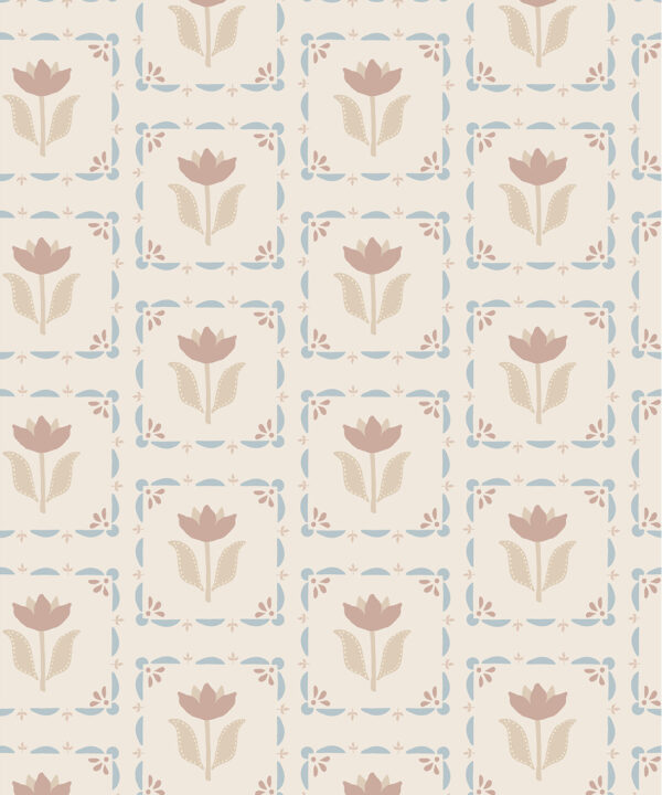 Flora Wallpaper | Colourway: Taupe & Blue | Anything But Basic Collection | Gray Benko x Milton&King | Swatch