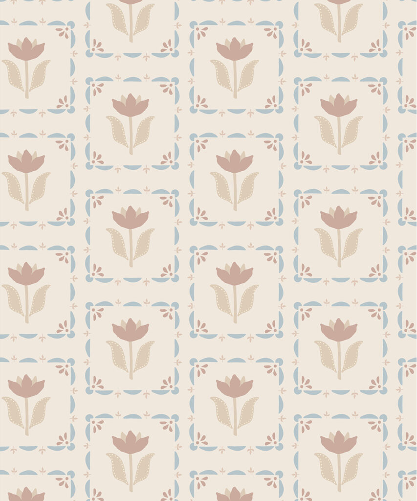 Flora Wallpaper | Colourway: Taupe & Blue | Anything But Basic Collection | Gray Benko x Milton&King | Swatch