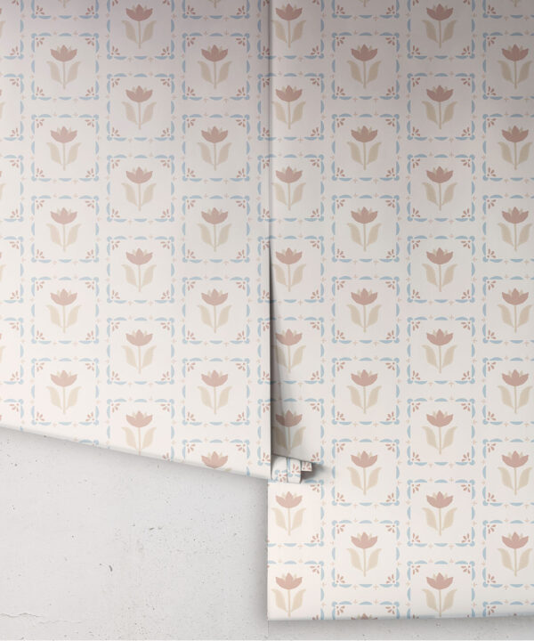 Flora Wallpaper | Colourway: Taupe & Blue | Anything But Basic Collection | Gray Benko x Milton&King | Roll