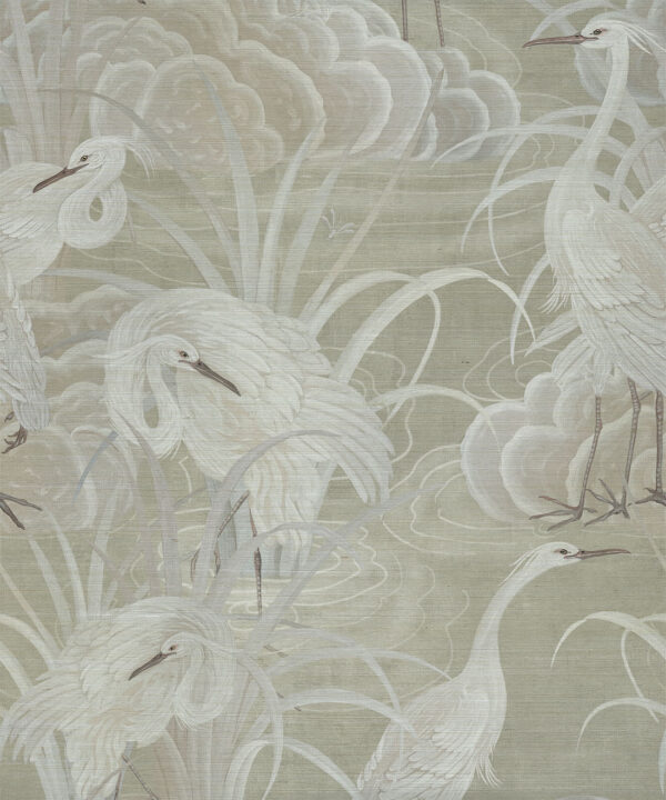 Water Birds Grasscloth Wallpaper