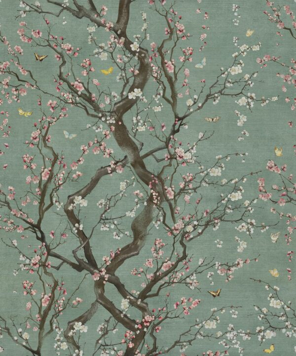 Plum Blossom Grasscloth Wallpaper - Image 3