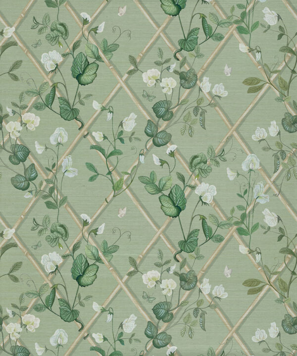 Petite Climbing Sweet Pea Grasscloth Wallpaper - Image 3