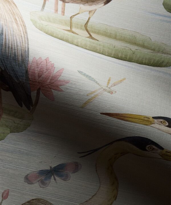 Heron, Jacana & Giant Lilypad Grasscloth Wallpaper