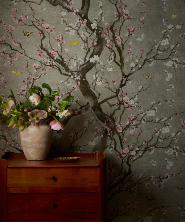 Plum Blossom Grasscloth Wallpaper - Image 2