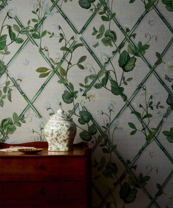 Petite Climbing Sweet Pea Grasscloth Wallpaper - Image 2