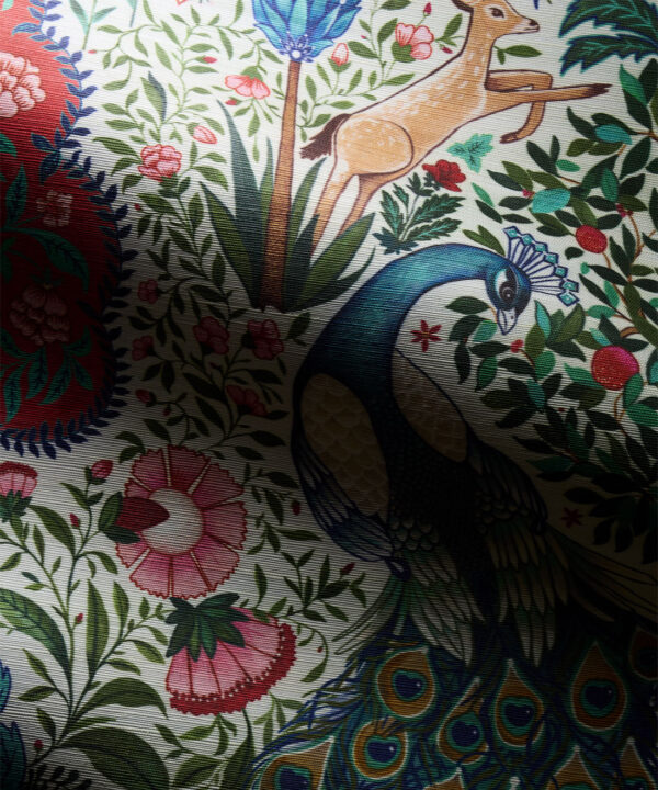 Peacock Garden Grasscloth Wallpaper - Colorway: Ruby - Rich Traditions Collection - Swatch