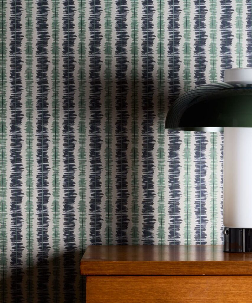 Stitch Wallpaper - Colorway: Indigo - Petite Prints - Stripes Collection - Insitu