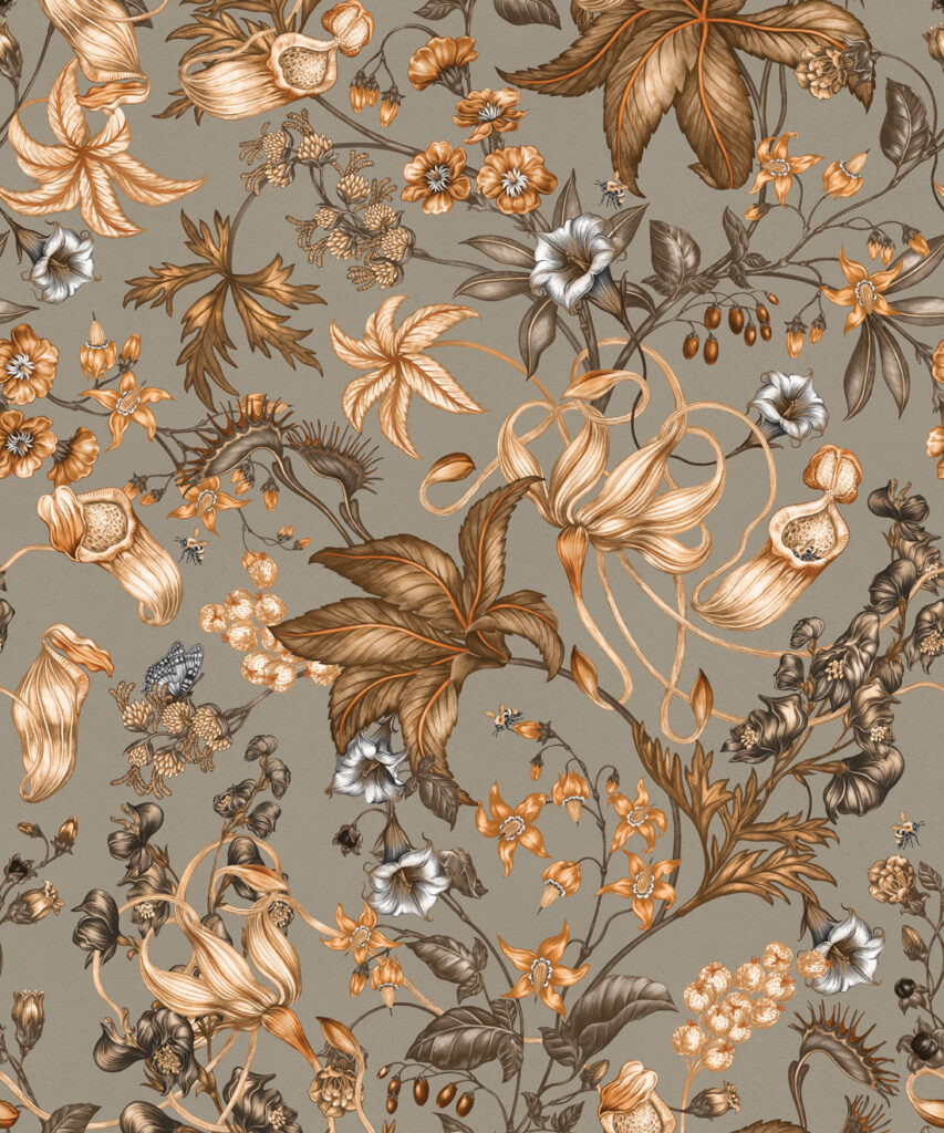 Magic Garden Collection by Kingdom Home - Alnwick Wallpaper - Colourway: Emberleaf - Swatch