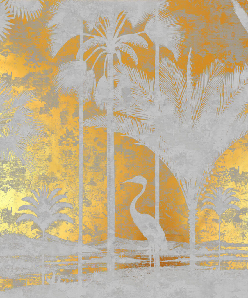 Shadow Palms Metallic Mural - Colourway: Beige (Gold) - Swatch