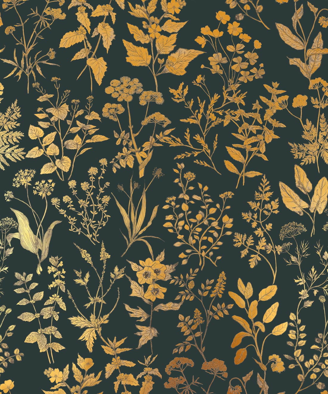 Herbarium Antique Metallic Wallpaper